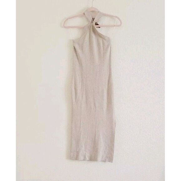 Aritzia Wilfred Cayenne Heather Light Birch Knit Halter Midi Dress Size Large - Picture 12 of 12